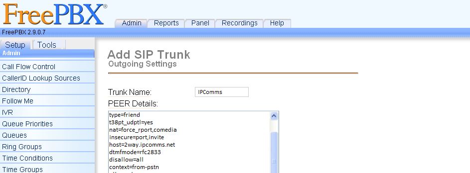 IPComms SIP Trunk Registration (Asterisk/FreePBX)