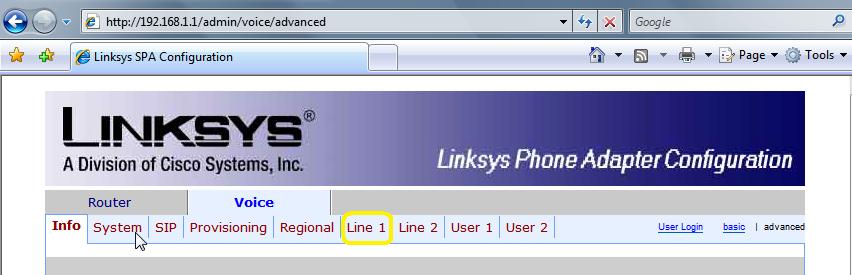 Linksys SPA2102  Line 1 IPcommsn.et